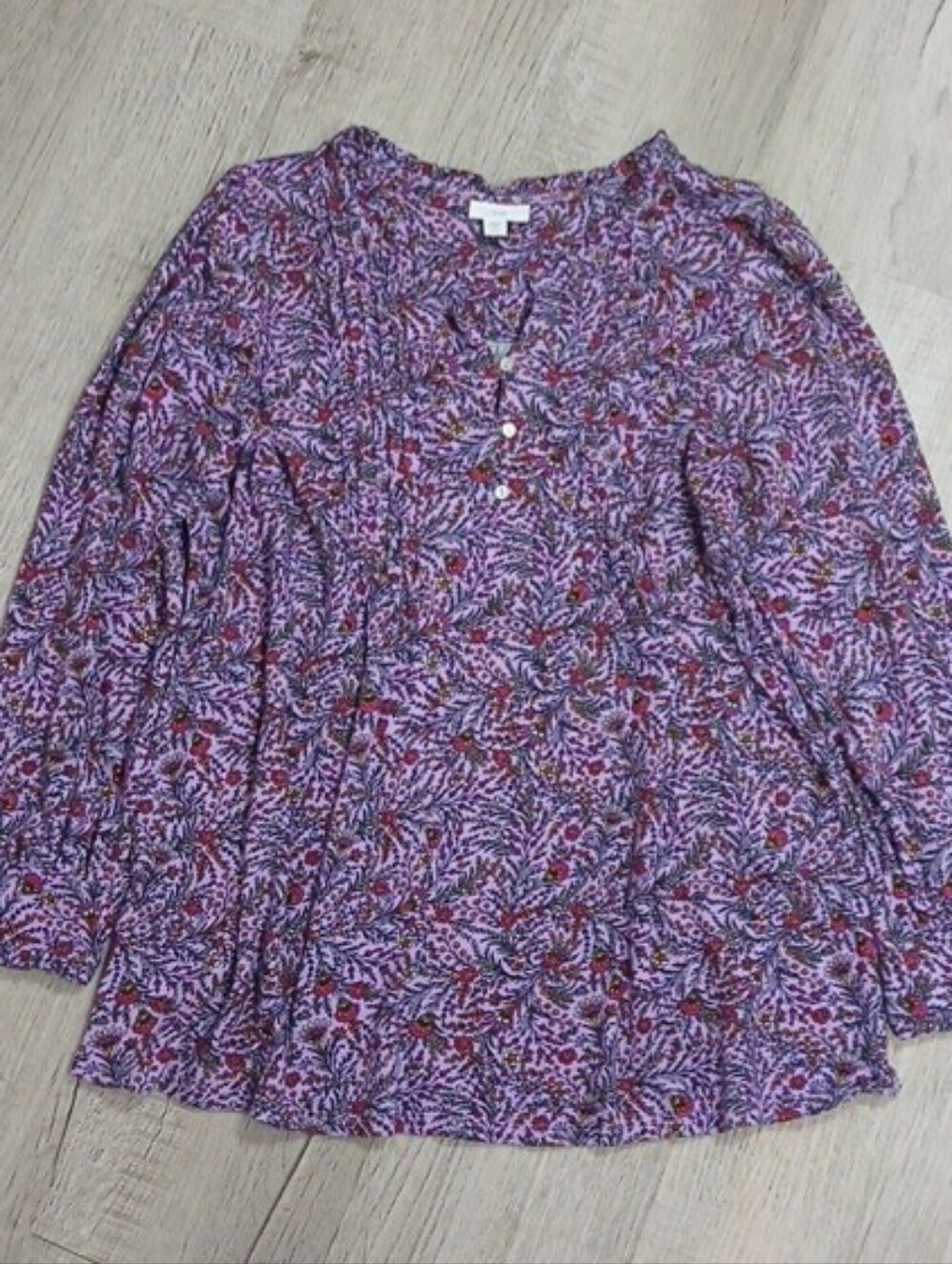 J. Jill Purple Floral Button-Front Blouse, Size LP